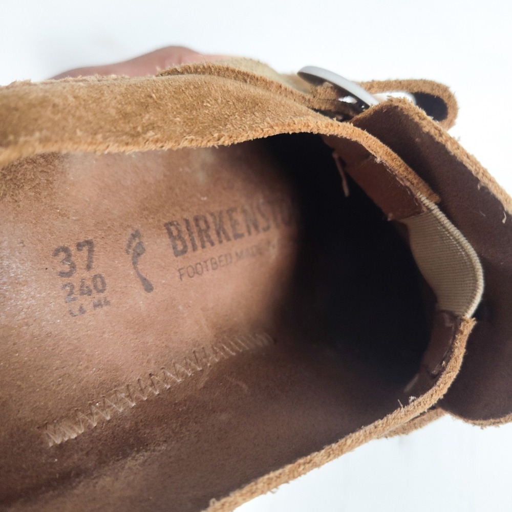 Birkenstock Clog Mules 6 / 37 Buckley Tan Suede Leather Buckle Slip On Shoes - Picture 8 of 8
